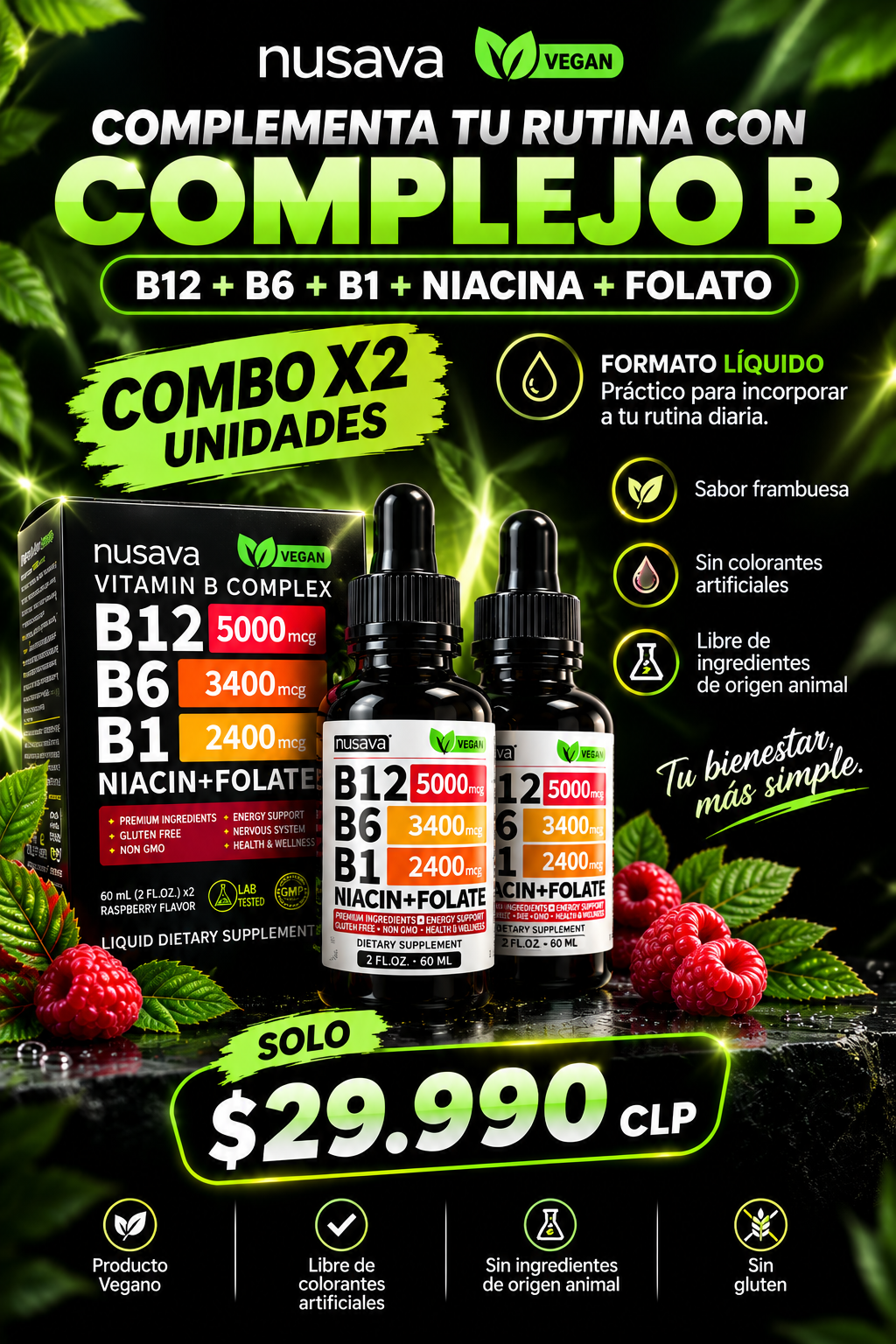 Vitamina B12 Nusava | Energía y Enfoque Todo el Día | Pack x2