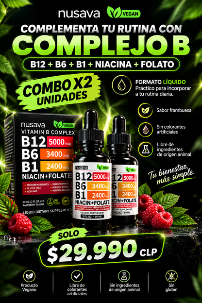 Vitamina B12 Nusava | Energía y Enfoque Todo el Día | Pack x2
