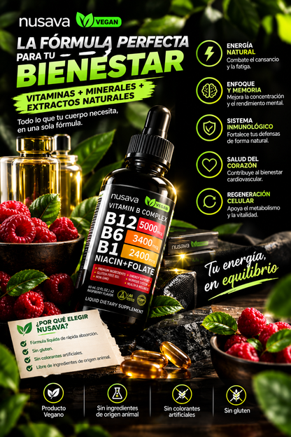 Vitamina B12 Nusava | Energía y Enfoque Todo el Día | Pack x2